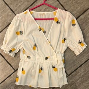 White Pineapple Print Wrap Top